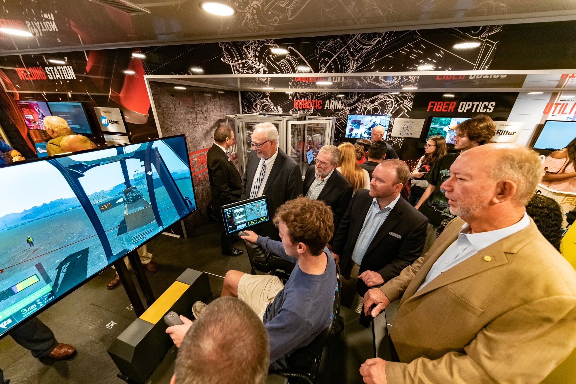 Students using interactive simulations in the learning truck